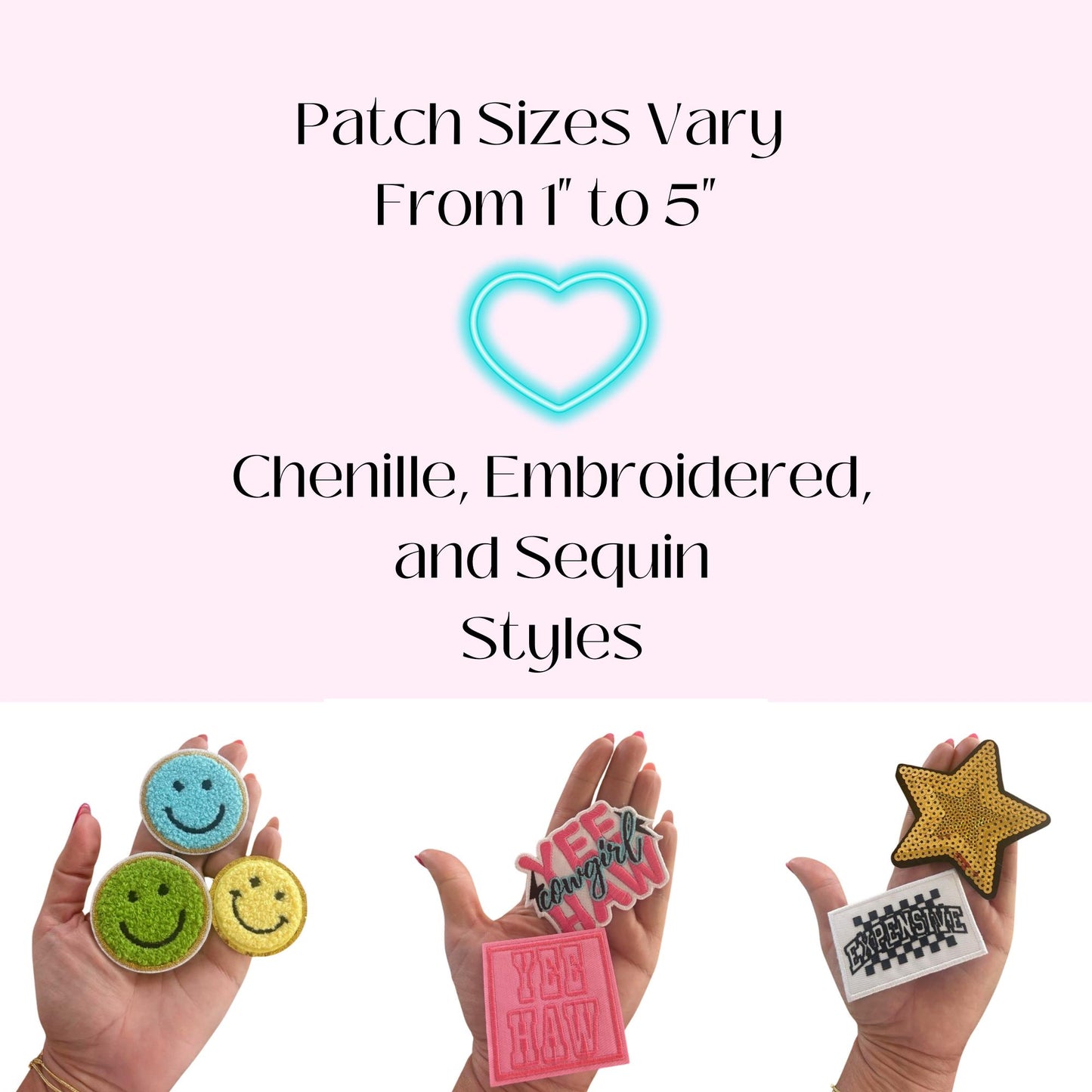 Neon Patches - Backpack Patches - Neon Filler Patches - Trucker Hat Patches - Hearts and Stars