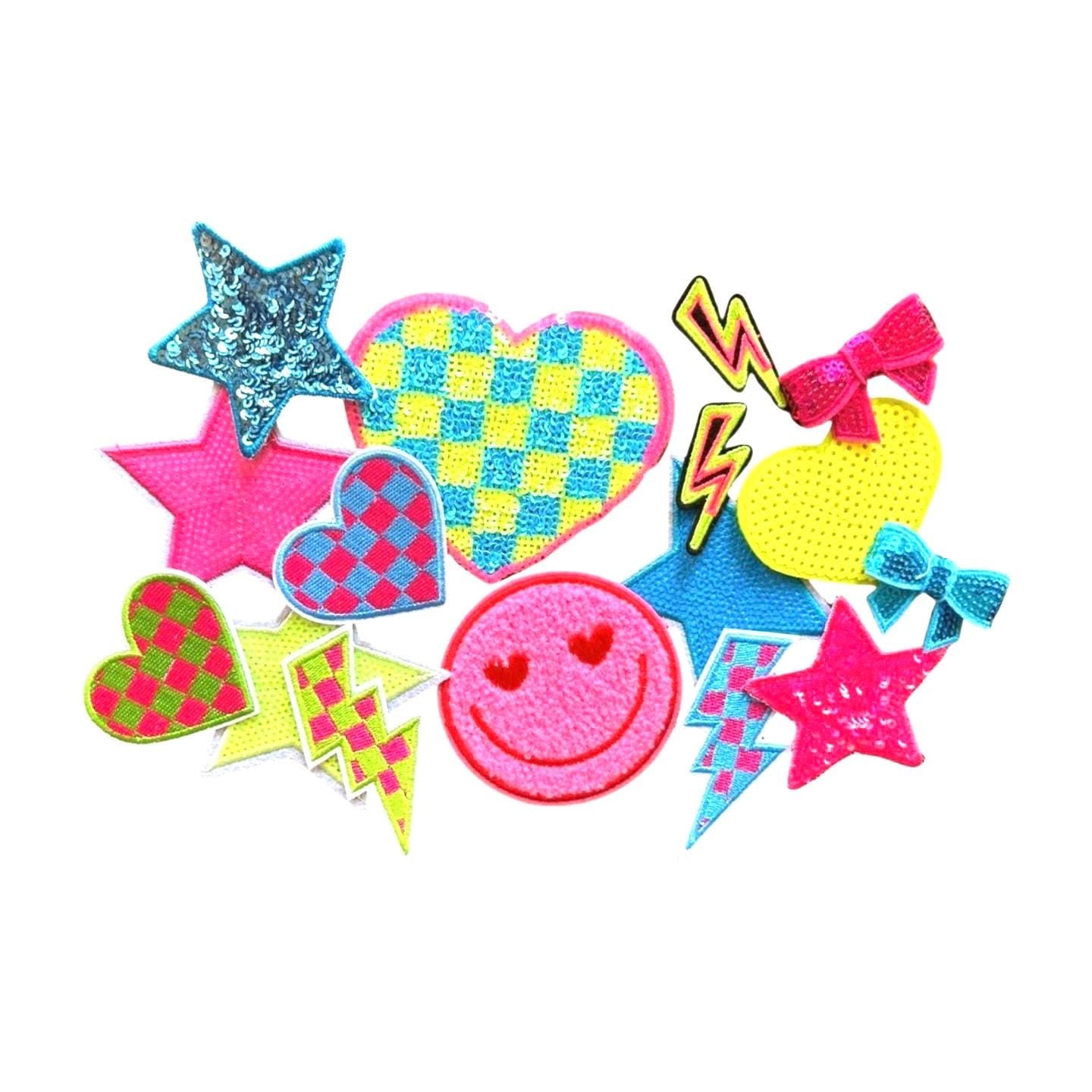 Neon Patches - Backpack Patches - Neon Filler Patches - Trucker Hat Patches - Hearts and Stars