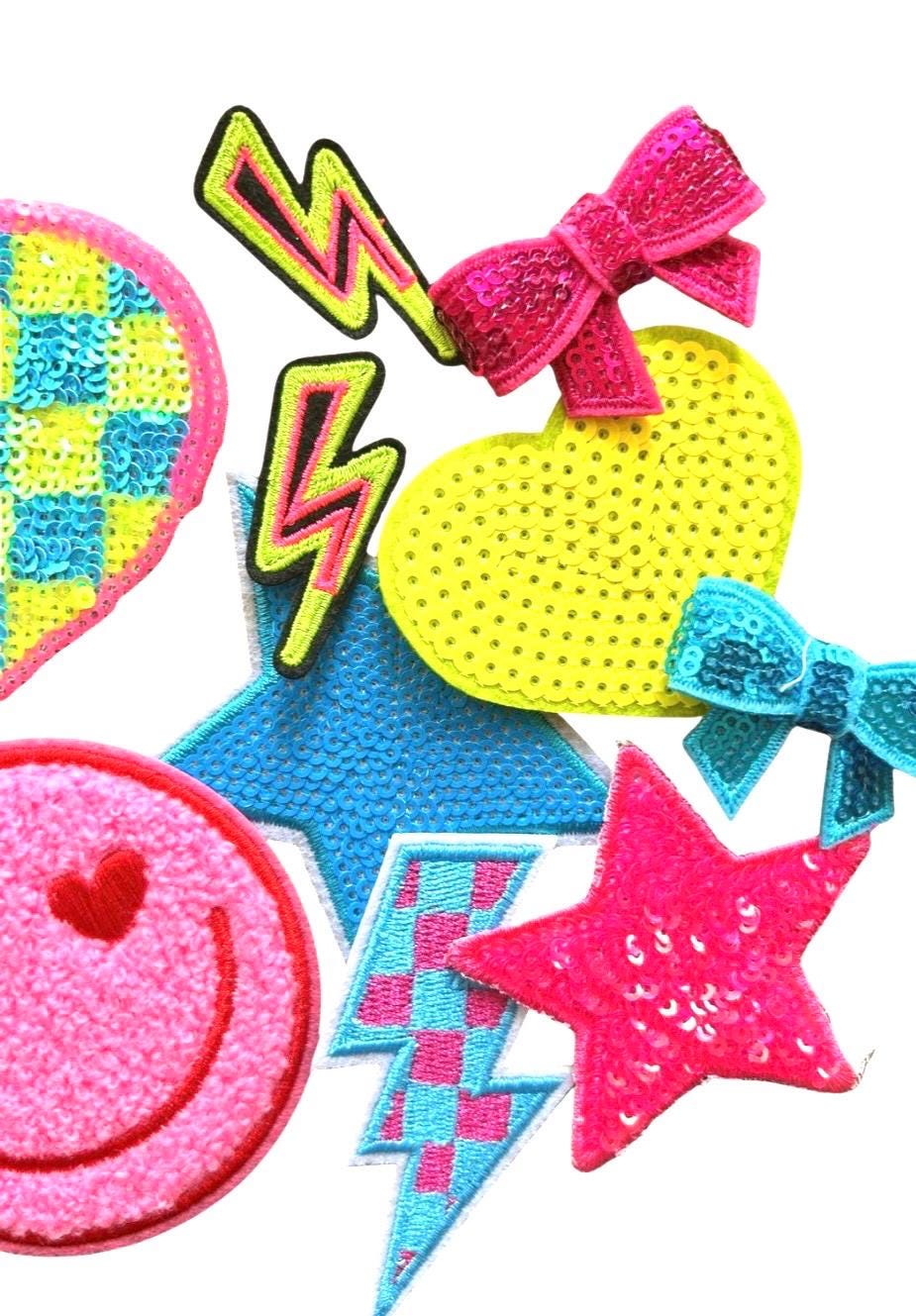 Neon Patches - Backpack Patches - Neon Filler Patches - Trucker Hat Patches - Hearts and Stars