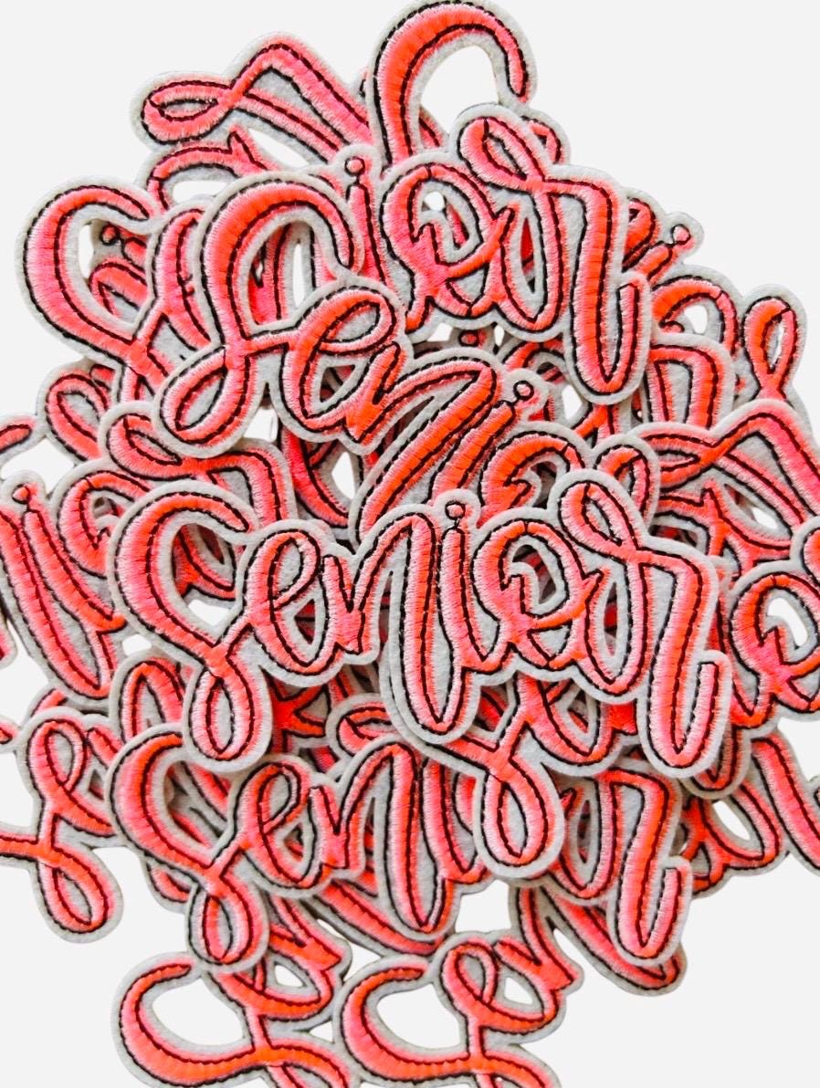 Neon Coral Senior 2026 Patch: Iron-On Embroidered Applique