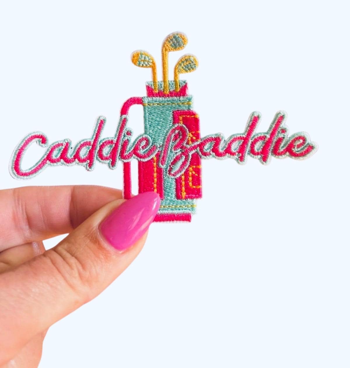 Pink Golf Cart Patch: Embroidered Iron-On Applique