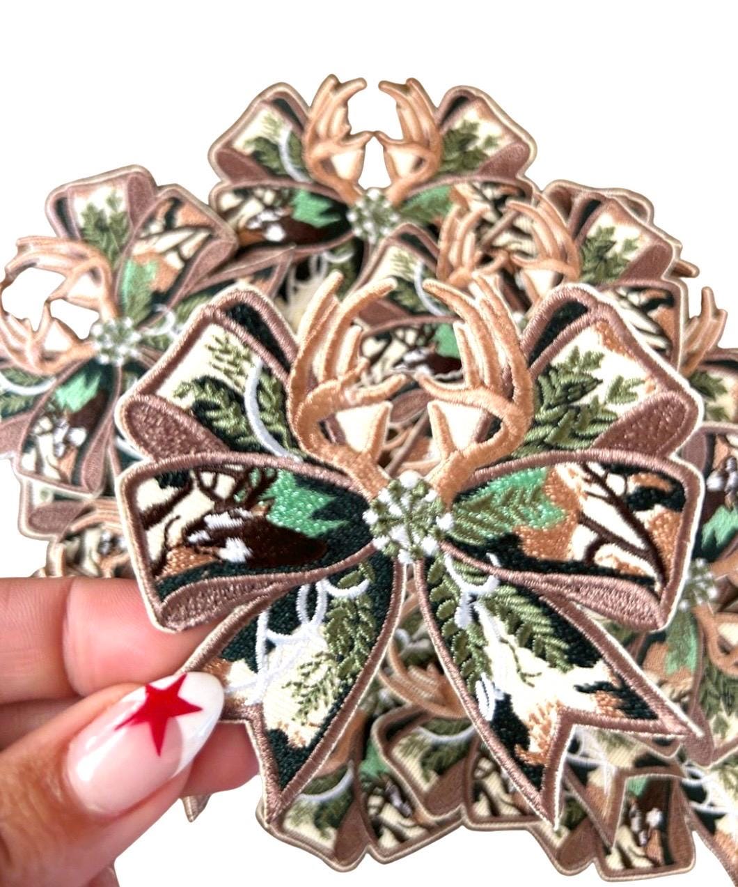 Camo Bow Iron-On Patch: Hunting Wife, Jacket Applique
