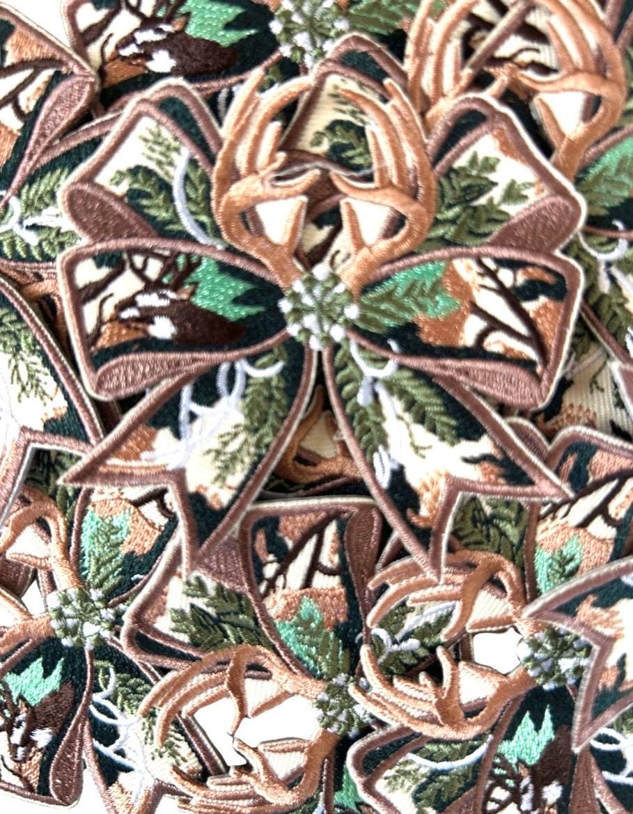 Camo Bow Iron-On Patch: Hunting Wife, Jacket Applique