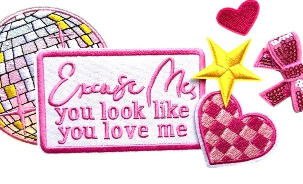 Excuse Me Iron On Patch - Girly Embroidered Applique