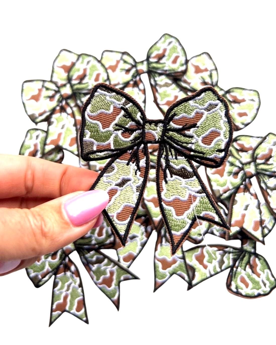 Camo Bow Iron-On Patch: Hunting Apparel Decor