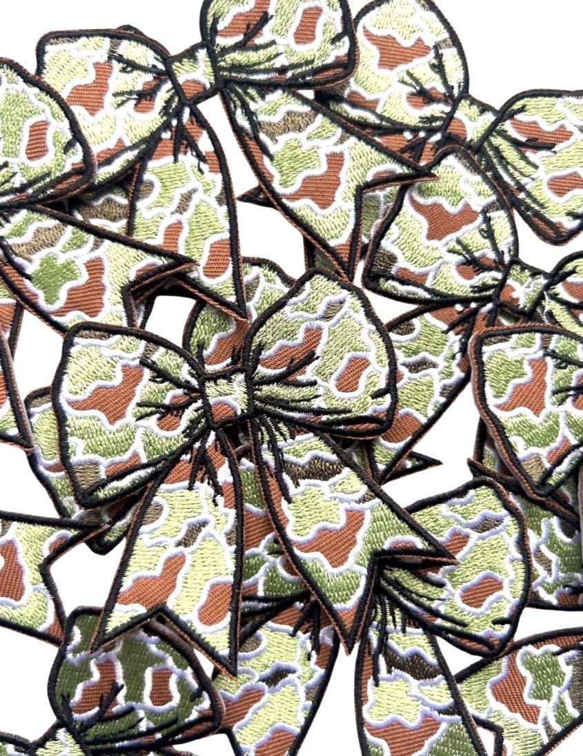 Camo Bow Iron-On Patch: Hunting Apparel Decor