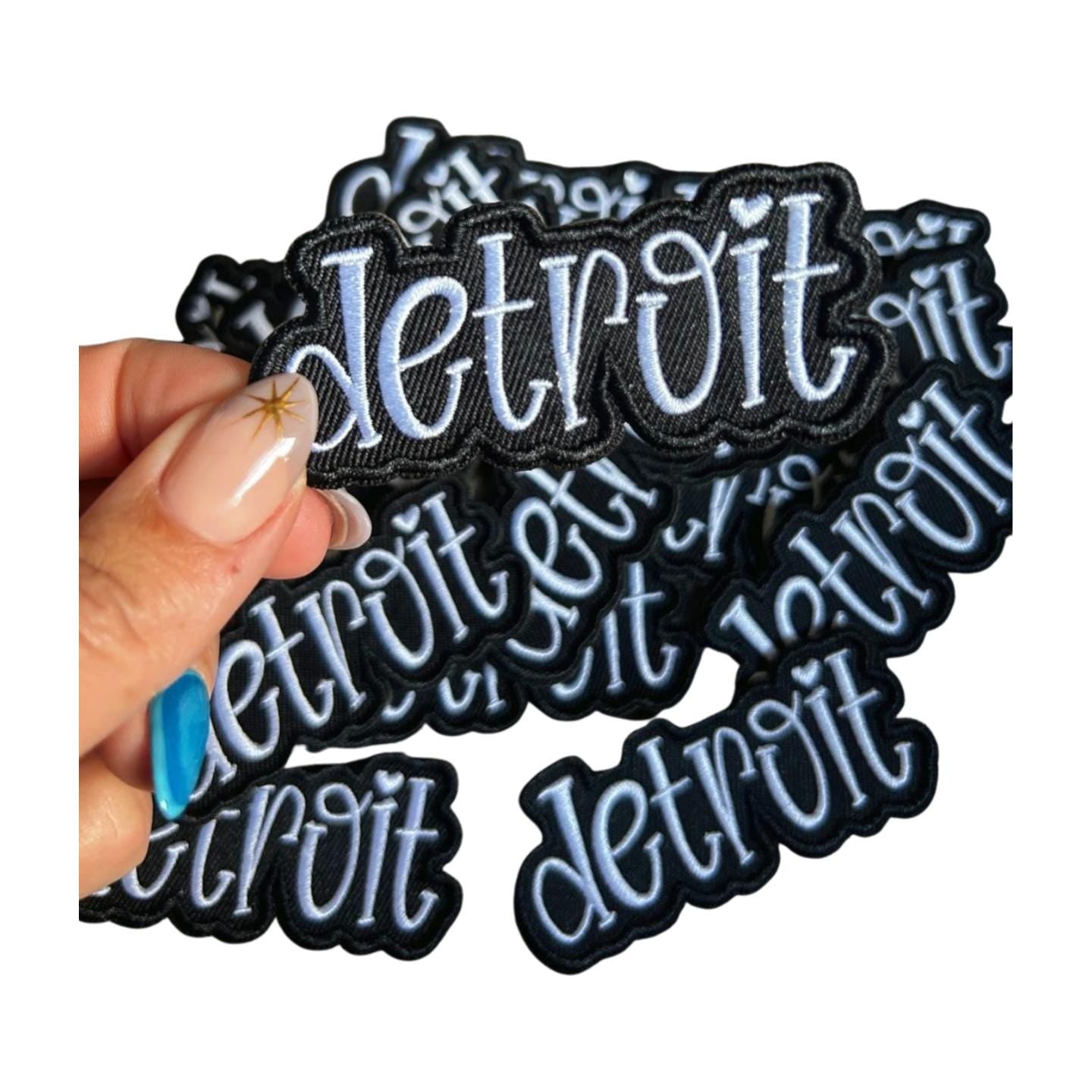 Detroit Iron On Patch: Black and White, 3 inch