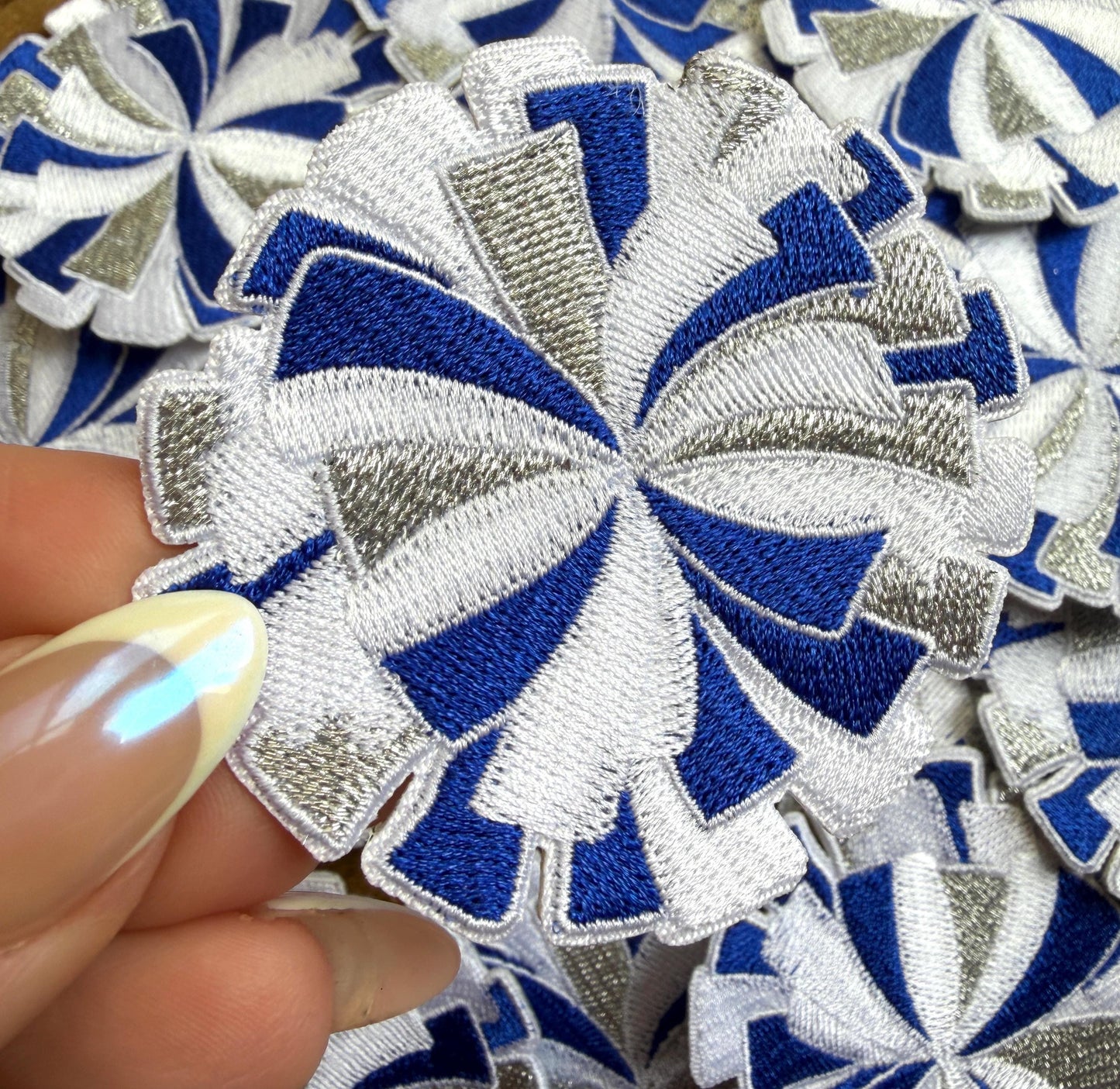 Pom Pom Patches, Blue and White Cheer Appliques