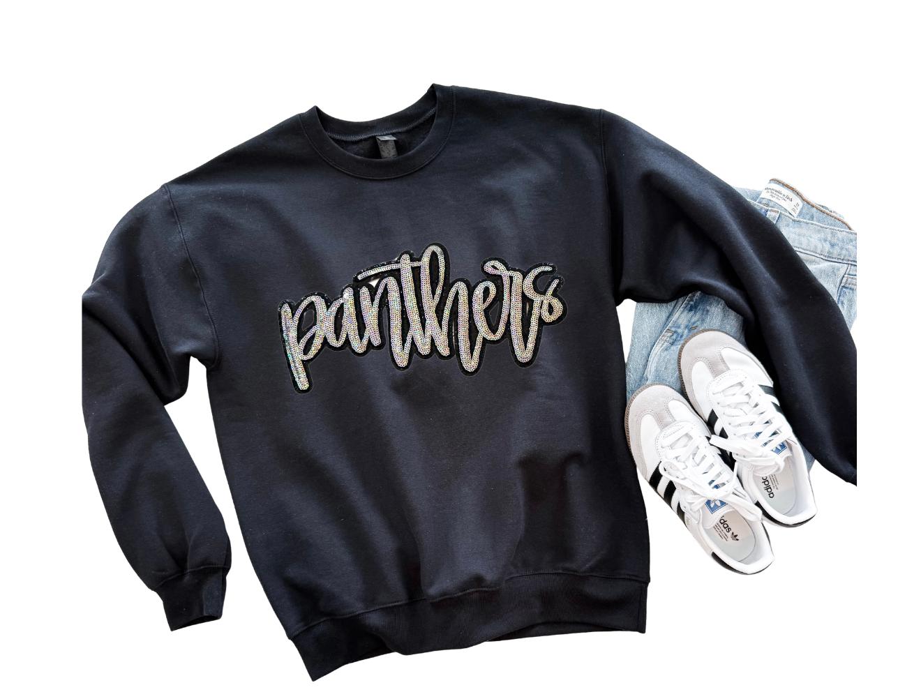 Sequin Panthers Patch: 11" Silver Glitter Iron-On, DIY