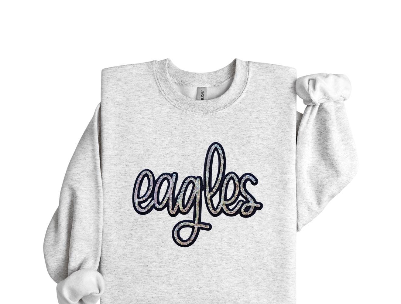 Sequin Eagles Patch: 11" Silver Glitter Iron-On, DIY