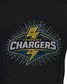 Black pullover with 'Commerce Chargers' logo on a white background