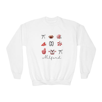 Milford Mustangs Watercolor Youth Crewneck