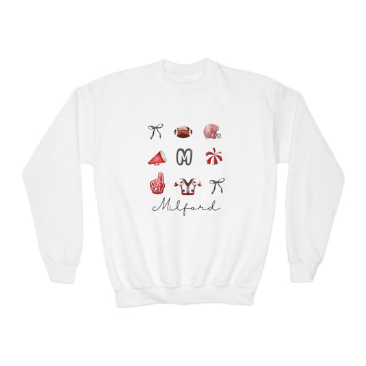 Milford Mustangs Watercolor Youth Crewneck