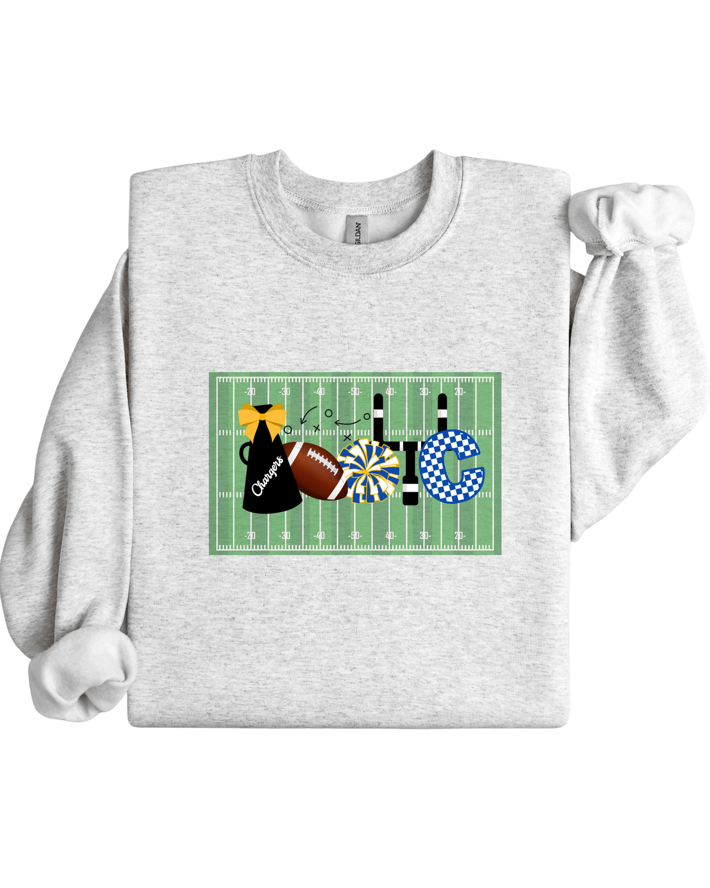 Gray sweatshirt with a colorful design on a white background