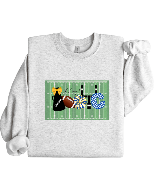 Gray sweatshirt with a colorful design on a white background