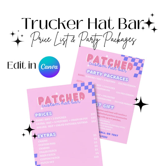 Trucker Hat Bar Template: Price List & Party Packages