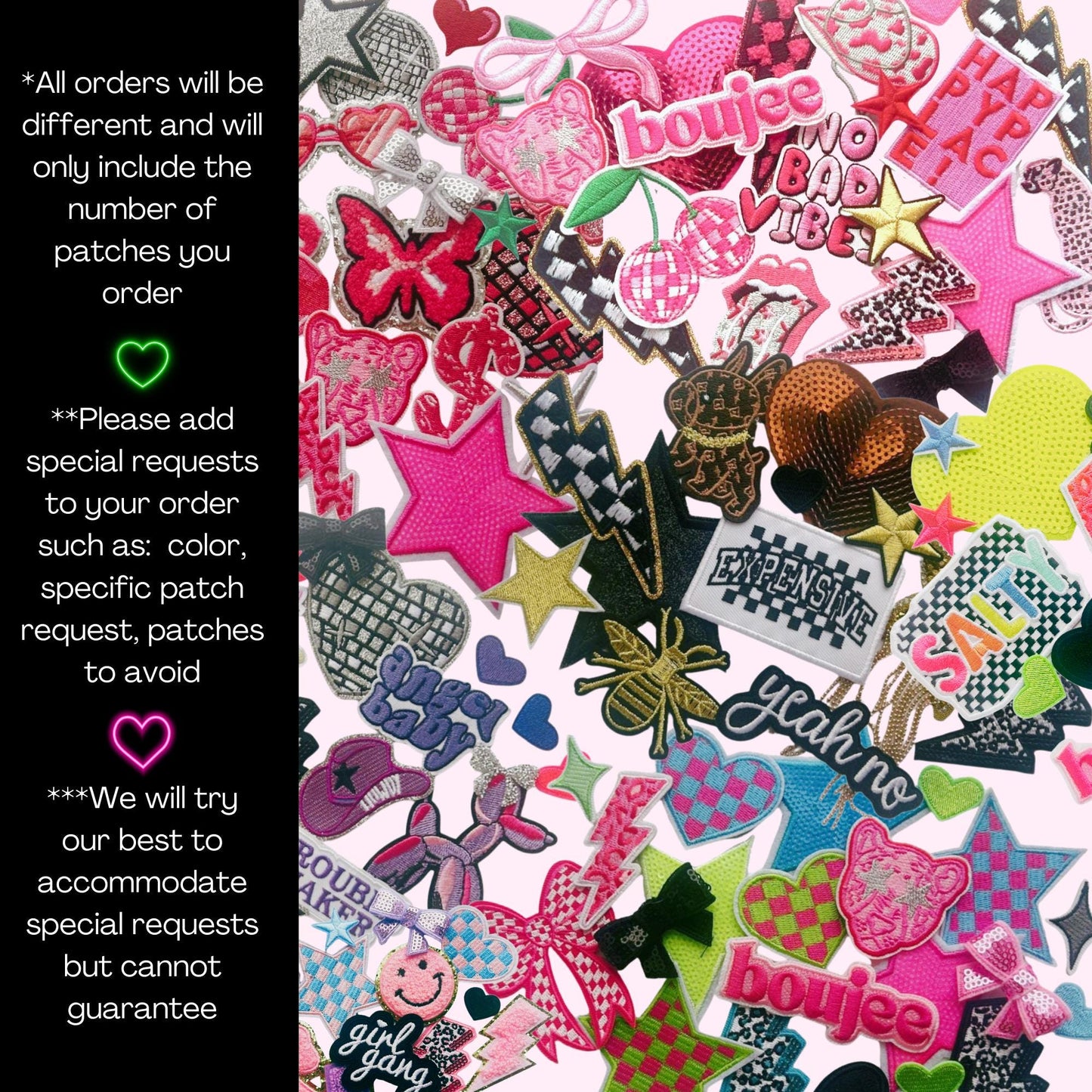 Iron On Bulk Patches -  Heart Embroidered Patches - Heart Iron On  Patches - Trucker Hat Patches - Belt Bag Patches - Filler Patches