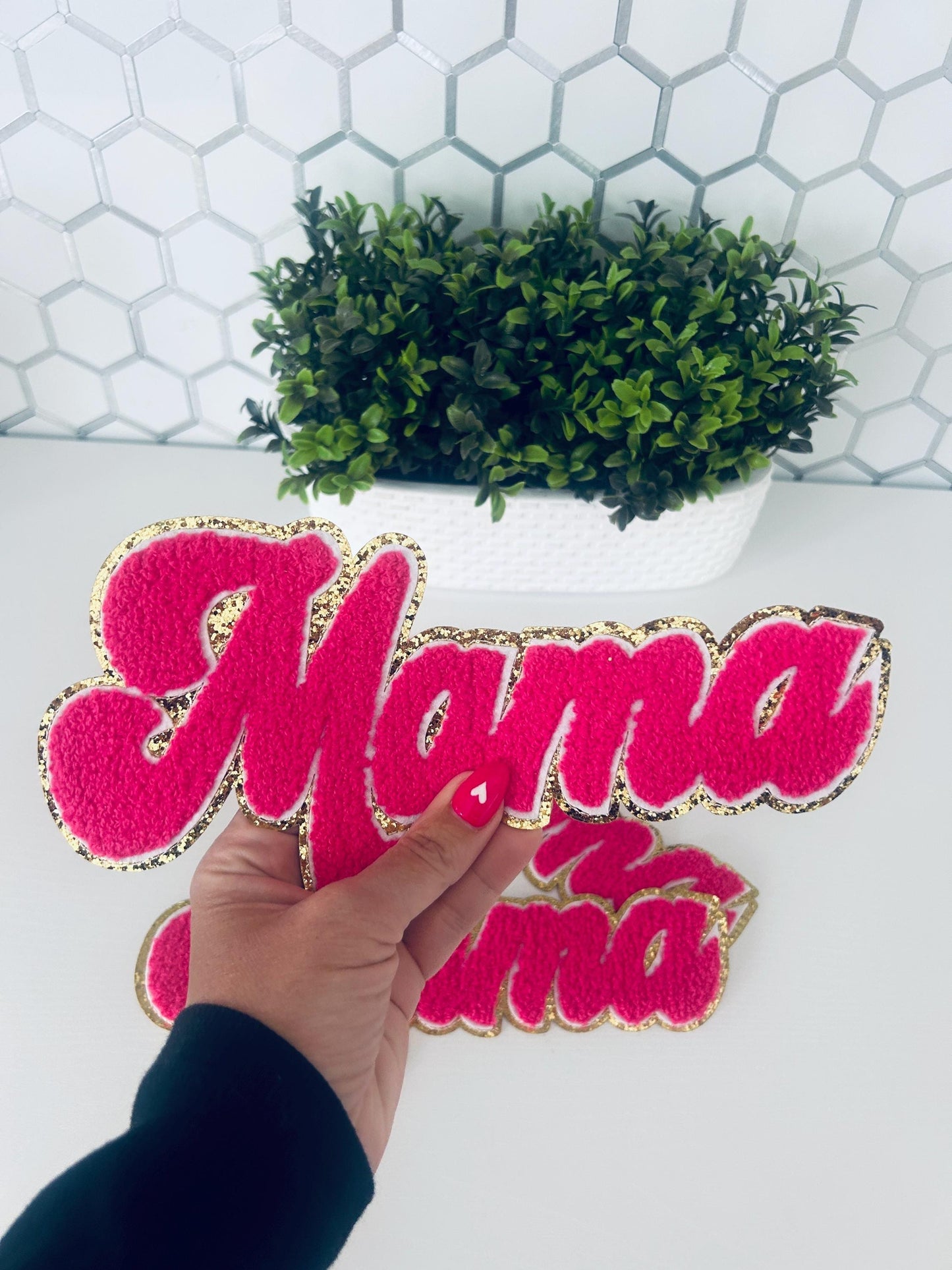 Large Chenille Mama Patch: Iron On Applique for Jackets & Totes