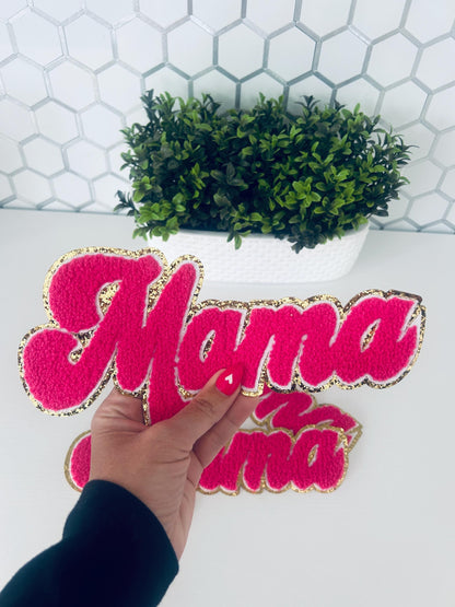Large Chenille Mama Patch: Iron On Applique for Jackets & Totes