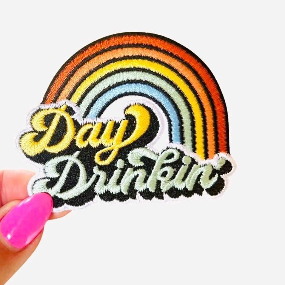 Day Drinking Patch, Adult Iron On Patch, Cocktail Patch, Trendy Adult Patches, Day Drinker