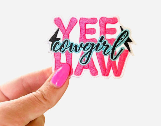 Western Patches, Yee Haw Patch, Turquoise and Pink Cowgirl Patch, Embroidered Patch, Western Iron On Patch, Hat Bar Patches, Cowgirl Patch