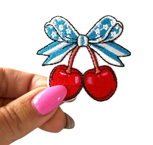 Iron On Cherry Patch, 4th of July Patches, Cherry Patch, Cute Patches, Girly Iron On Patch, Patches for Hats, Red White and Blue Patches
