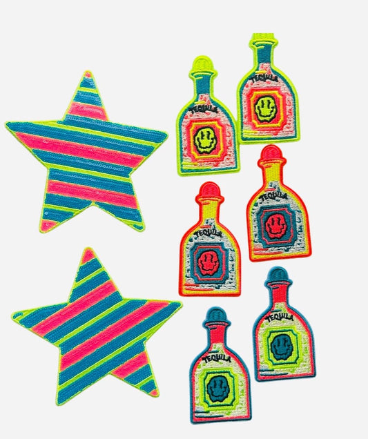 Neon Tequila Iron-On Patches: Cocktail Party Trucker Hat Decor