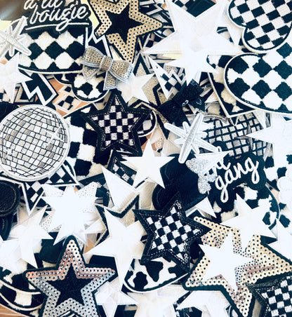 Black and White Iron On Patches - Embroidered Black and White Patches - Bundle of Patches - Iron On Patches Bulk - DIY Hat Bar