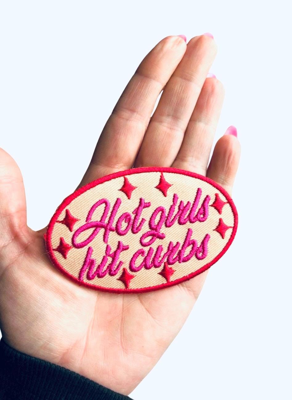 Hot Girls Hit Curbs Patch, Funny Patches, Sweet 16, New Driver Patch, Funny Iron On Patch, Patches for Hats and Jackets, Sweet 16 Gift