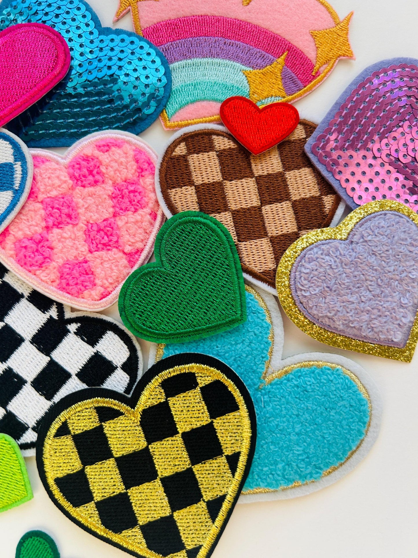 Iron On Bulk Patches -  Heart Embroidered Patches - Heart Iron On  Patches - Trucker Hat Patches - Belt Bag Patches - Filler Patches
