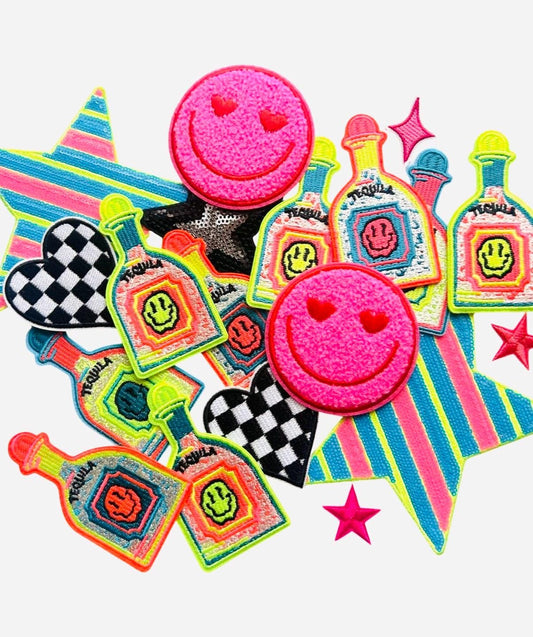 Neon Tequila Iron-On Patches: Cocktail Party Trucker Hat Decor