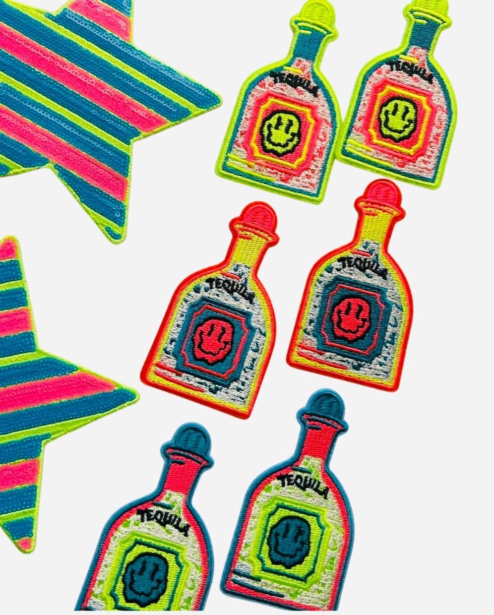 Neon Tequila Iron-On Patches: Cocktail Party Trucker Hat Decor
