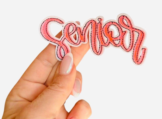 Neon Coral Senior 2026 Patch: Iron-On Embroidered Applique