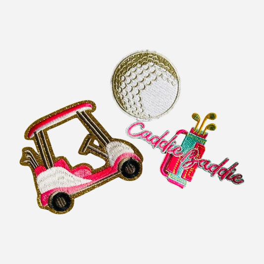 Pink Golf Cart Patch: Embroidered Iron-On Applique