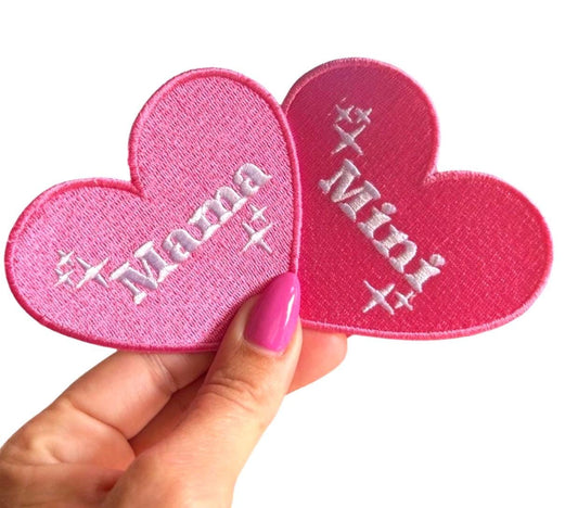 Mama and Mini Matching Iron-On Patches: Pink Heart Appliqués