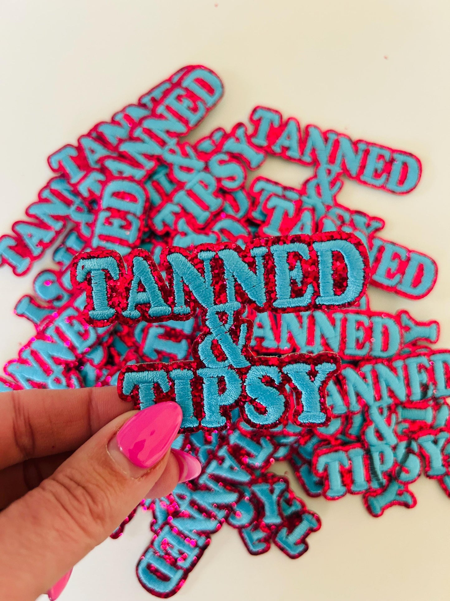 Tanned and Tipsy Iron On Patch, Summer Patches, Beach Iron On Patch, Embroidered Alcohol Patch, Adult Iron On Patch, Cocktail Patch