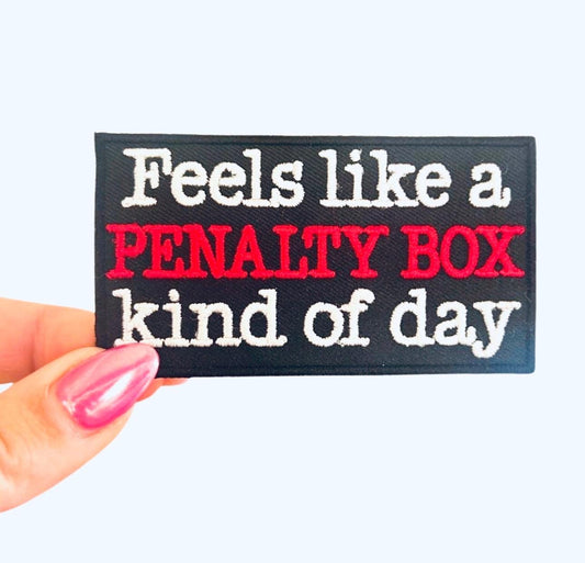 Hockey Iron On Patch, Penalty Box Kind of Day Hat Patch, Sports Patches