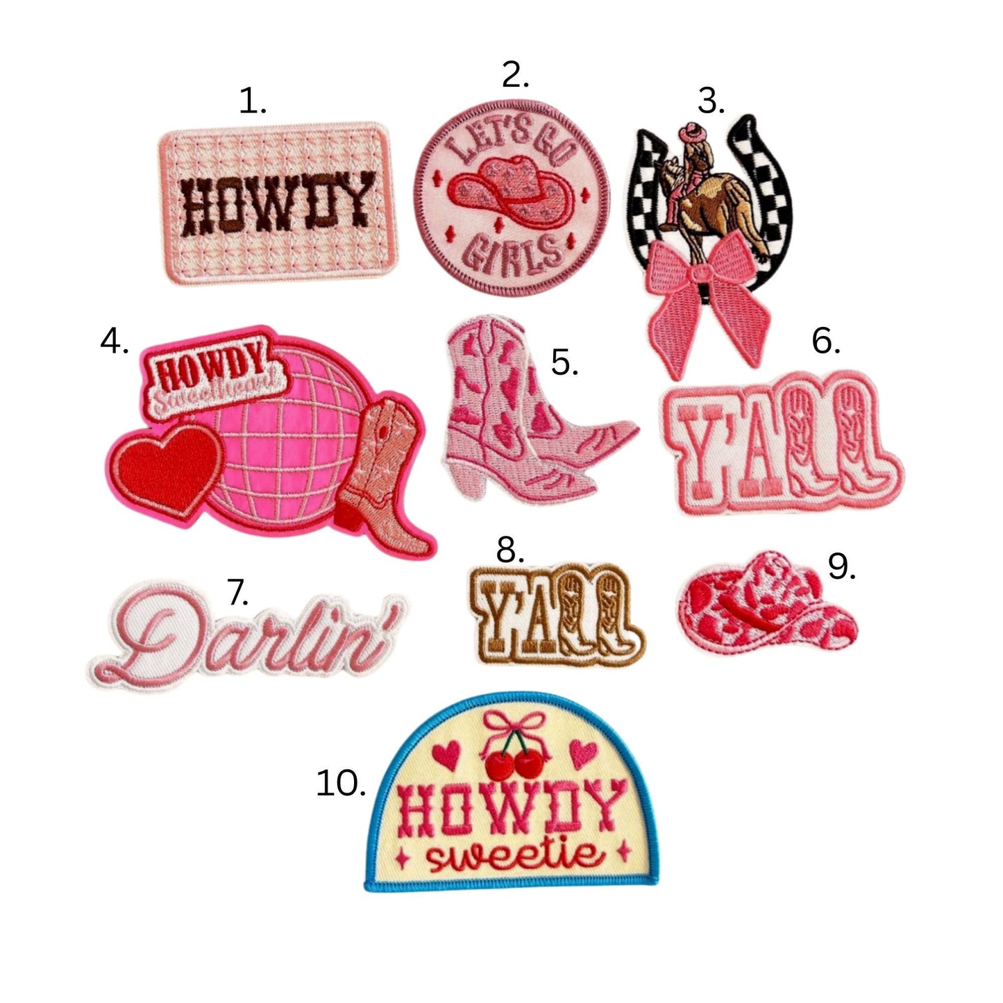 Western Iron On Patches: Cowgirl, Howdy, Y'all