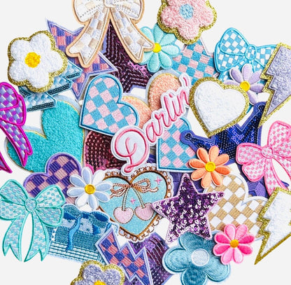 Pastel Iron-On Patches: Pink, Purple, Girly DIY Hat & Jacket Embellishments
