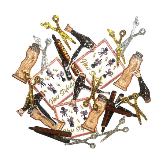 Hairstylist Iron-On Patches: Scissor, Blowdryer, Cosmetology
