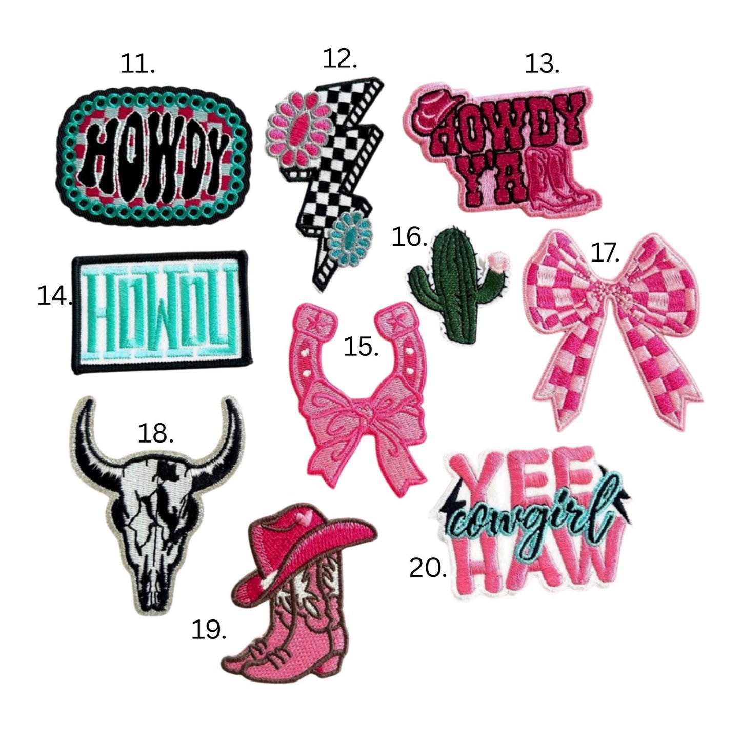 Western Iron On Patches: Cowgirl, Howdy, Y'all
