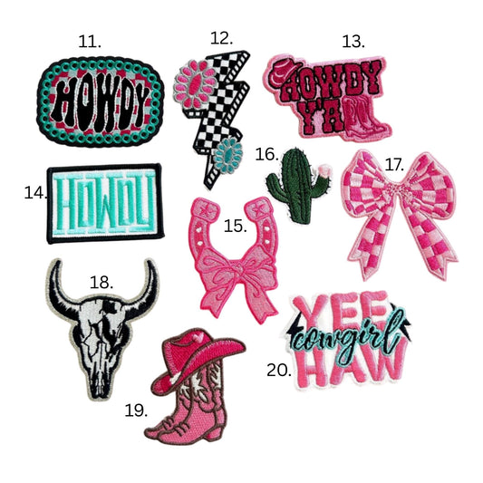 Western Iron On Patches: Cowgirl, Howdy, Y'all