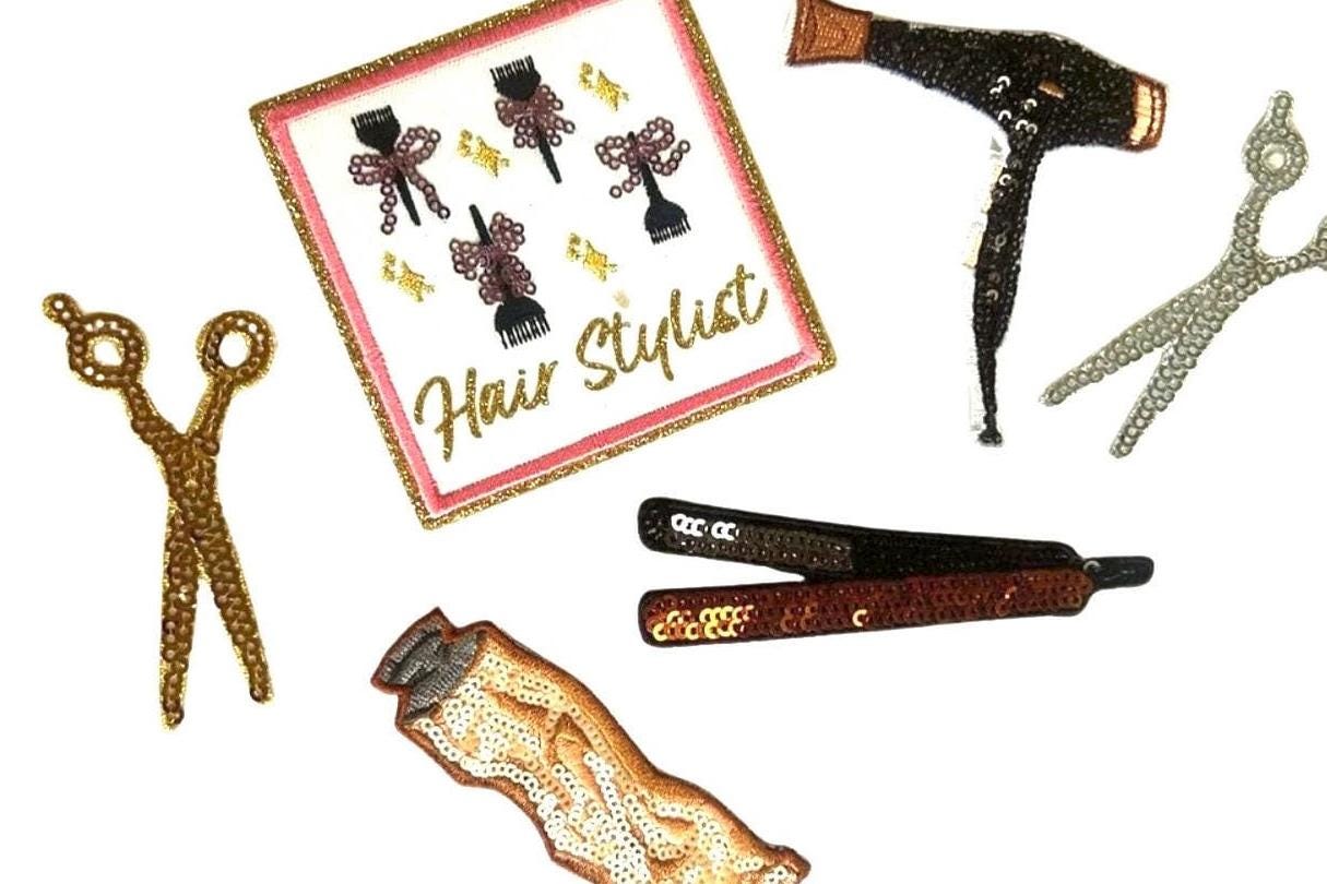 Hairstylist Iron-On Patches: Scissor, Blowdryer, Cosmetology