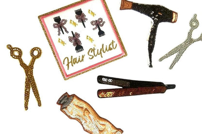 Hairstylist Iron-On Patches: Scissor, Blowdryer, Cosmetology