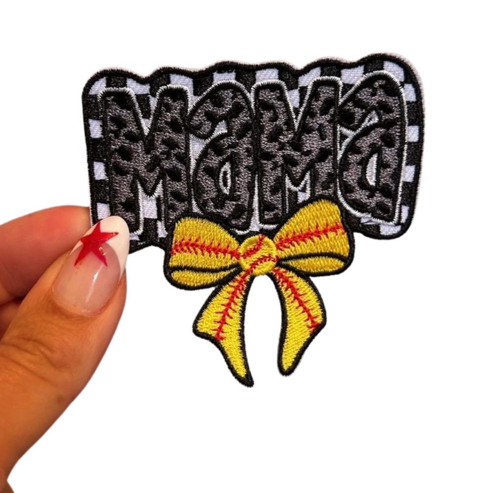 Softball Mama Iron-On Patch: Embroidered Chenille Applique