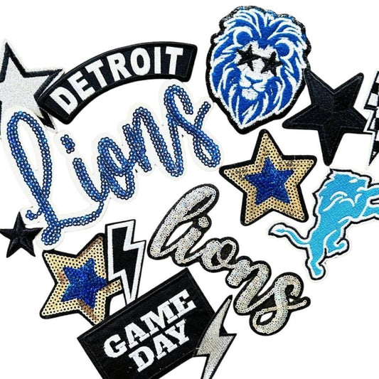 Detroit Lions Embroidered Patch Set: Iron-On Football Patches