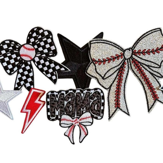 Baseball Iron-On Patch: Mama, Mom, Bow - DIY Apparel