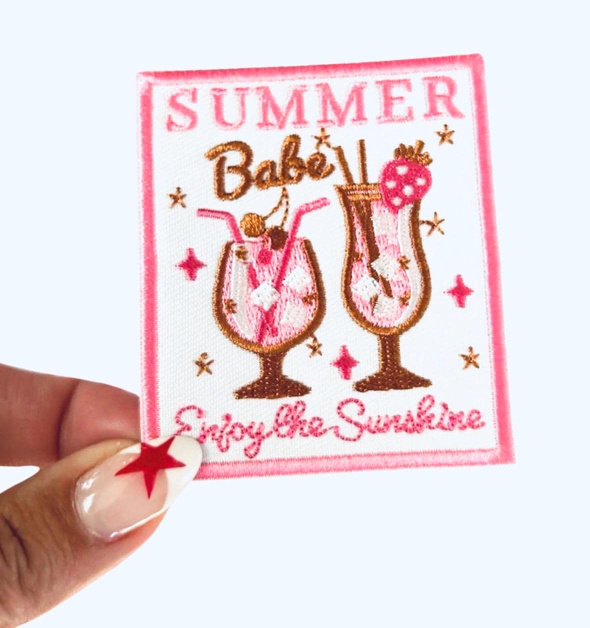 Summer Babe Iron-On Patch: Girly Cocktail Embroidered Applique