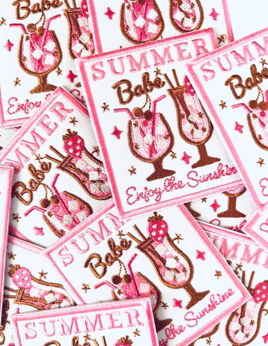 Summer Babe Iron-On Patch: Girly Cocktail Embroidered Applique
