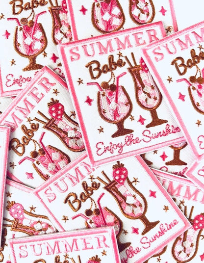 Summer Babe Iron-On Patch: Girly Cocktail Embroidered Applique